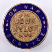 WW1 On War Service John Wylde Lapel Badge