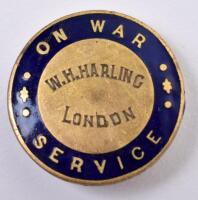 WW1 On War Service W H Harling London Lapel Badge