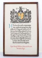 Great War Memorial Scroll to a Captain in the Yorkshire Regiment Who Died in India 1919