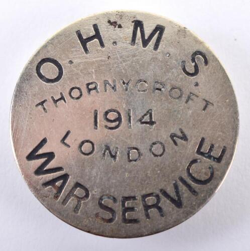1914 OHMS War Service Thornycroft London Lapel Badge
