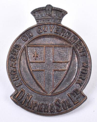 Great War Engaged on Government Work D Napier & Son Ltd Lapel Badge