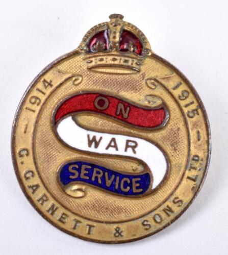 WW1 1914-15 On War Service G Garnett & Sons Ltd Lapel Badge