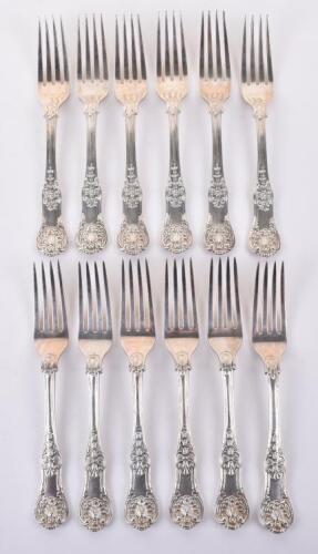 A set of twelve George III fiddle, thread and shell pattern table forks, by William Chawner II, London 1813