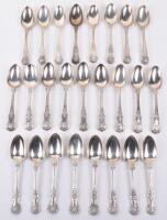 Twenty three Georgian fiddle, thread and shell pattern dessert spoons