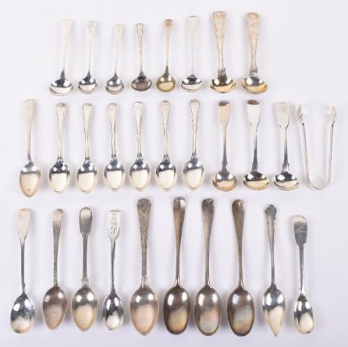 A selection of Georgian silver mustard spoons and tea spoons