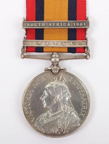 Queens South Africa Medal to a Gunner in the Durham Royal Garrison Artillery Militia