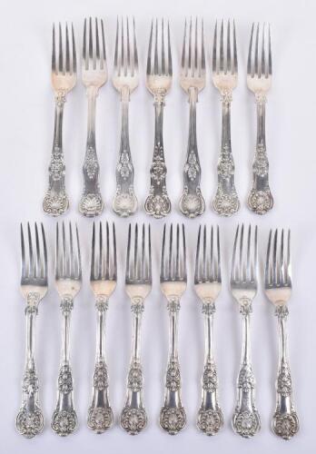 Fifteen 19th century fiddle, thread and shell pattern dessert forks, including Chawner & Co