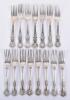 Fifteen 19th century fiddle, thread and shell pattern dessert forks, including Chawner & Co
