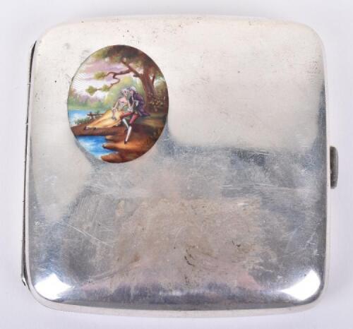 A Swiss silver and guilloche enamel domed cigarette case, by Achef