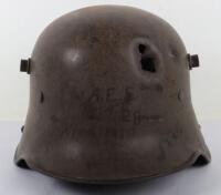 WW1 German M-16 Battle Damaged Steel Combat Helmet