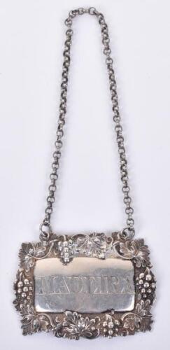 A Victorian silver Madeira label, by Aston & Son, Birmingham 1856
