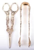 A set of French silver gilt Bacchanalian pattern tongs and scissors