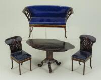 Rock and Graner Dolls House tinplate Dining room table and chairs, German circa 1875,