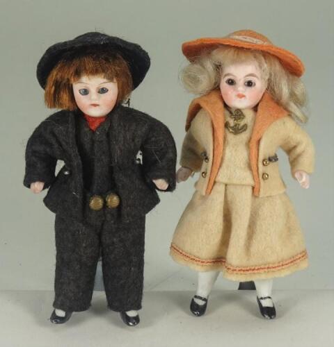 Pair of all original all-bisque dolls, German circa 1910