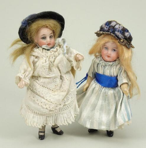 Miniature glass eyed bisque head doll, German circa 1905,