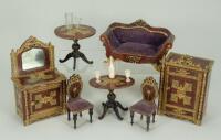 Waltershausen dolls house suite of furniture, German circa 1880s/90s,