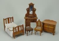 Cherry wood dolls house furniture, German circa 1900,