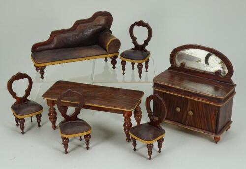 Lounge suite of wooden grain effect Dolls House furniture, German circa 1900,