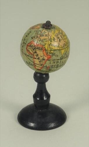 A miniature Dolls House Globe on turned stand, German circa 1900,