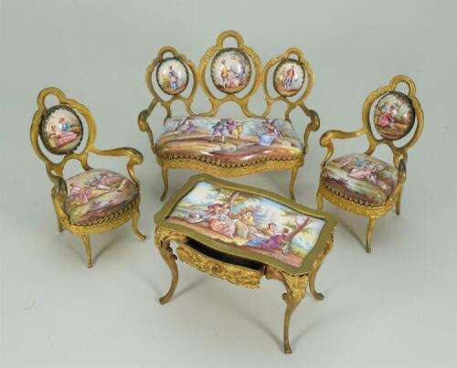 Austrian enamel hand painted miniature gilt furniture, early 20th century,