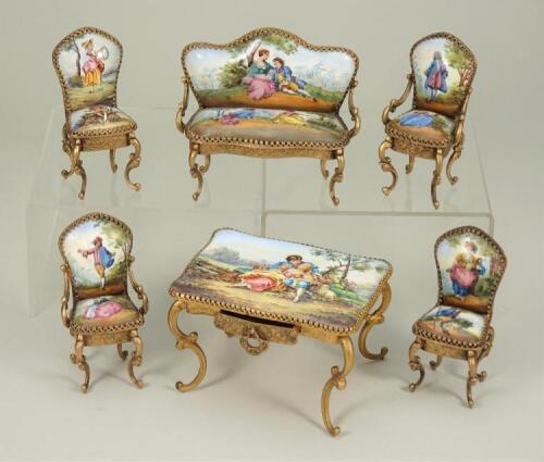 Austrian enamel hand painted miniature gilt furniture, early 20th century,