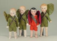 A group of four all-bisque miniature dolls, German circa 1910,