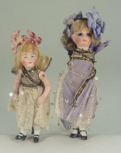 Two all-bisque miniature dolls, German circa 1910,