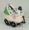 Victorian porcelain pram box with baby and child holding a doll, - 2