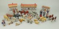 Collection of Erzgebirge wooden figures, farm animals and buildings, 1880s,
