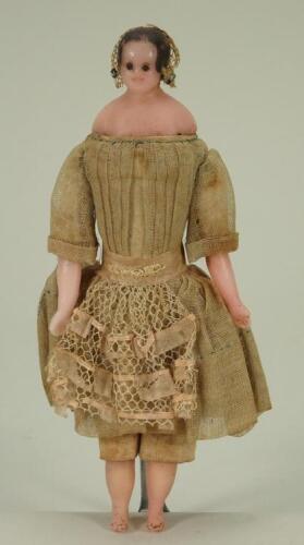 Early miniature poured wax shoulder head dolls house doll, English circa 1830,