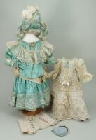 A good blue silk dolls dress and bonnet for French Bebe,