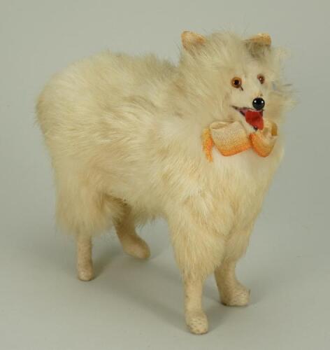 A good miniature Spitz fur dog for early French fashion doll, circa 1870,