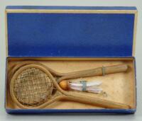 Rare Fashion dolls Badminton set in original box, French circa 1875,