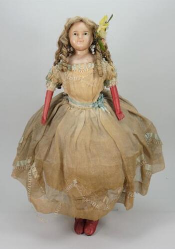 Wax over composition shoulder head doll, English circa 1860,