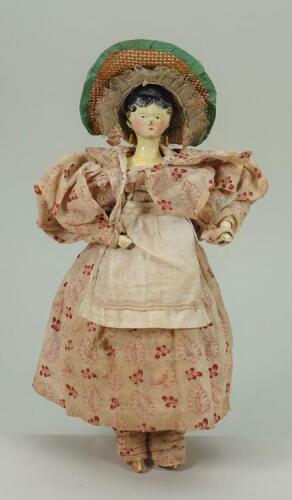 Rare all original painted wooden Grodnertal doll, German circa 1830,