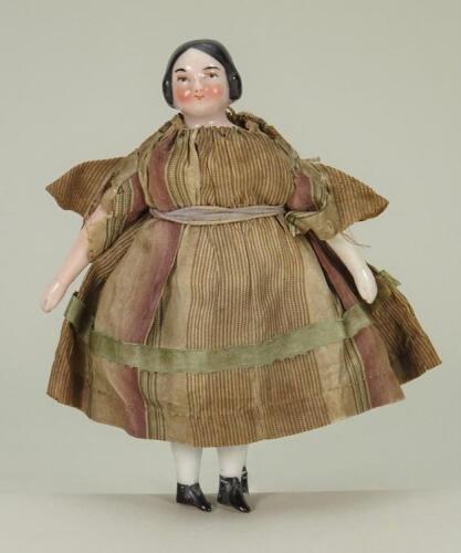 Early miniature glazed china shoulder head dolls house doll, English circa 1840,