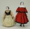 Pair of early glazed china shoulder head dolls house dolls, English circa 1840,