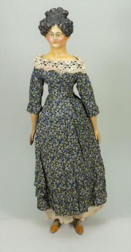 Wonderful all original early papier mache shoulder head doll, German 1830-40,