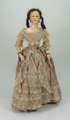 Early all original papier-mache shoulder head lady doll, French circa 1850,