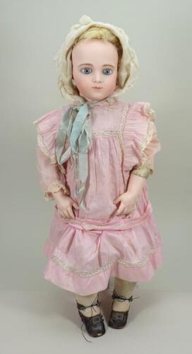 Early Leon Casimir Bru Jne bisque head Bebe doll, size 8, French circa 1885,