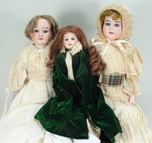 Three bisque shoulder head dolls, German circa 1915,