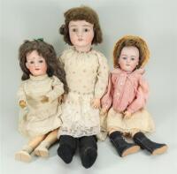 Three bisque head girl dolls, German circa 1915,