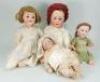 Four bisque head baby dolls, German circa 1915,