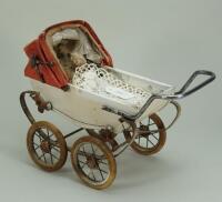 Vintage RED baby dolls carriage, French circa 1960,