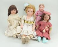 Four bisque shoulder head dolls, English 1915-20,