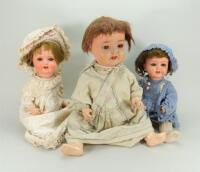 Two sprayed bisque baby dolls, German 1920s,