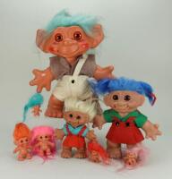 Eight vintage Dam Troll plastic dolls, 1960s,