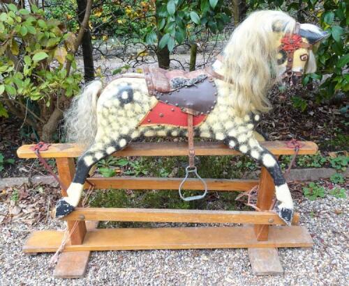 A J Collinson & Sons carved wooden dapple grey Rocking Horse, 1950s,