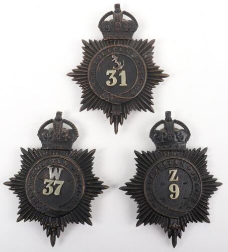 Three Metropolitan Police Kings Crown Helmet Plates