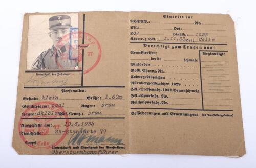 Third Reich SA-Ausweis for 60th Brigade Standarte Nr77 Gruppe Niedersachsen